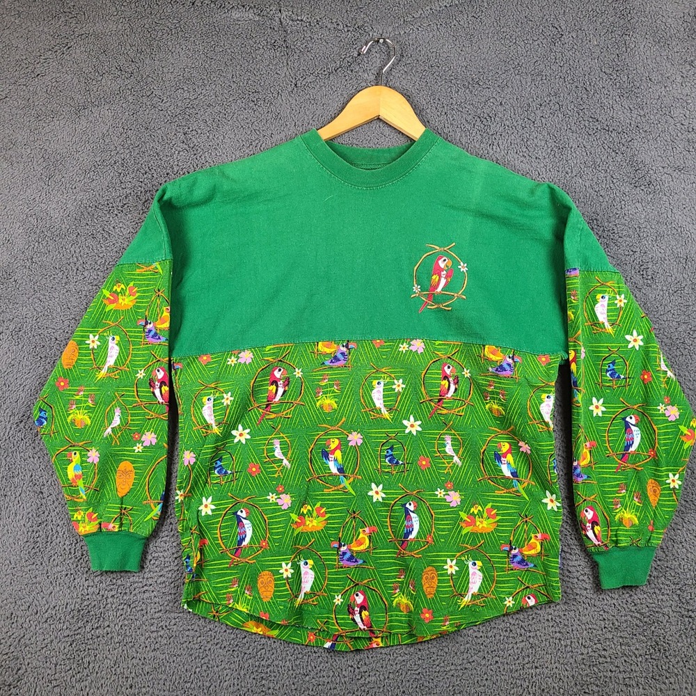 Disneyland Spirit Jersey Enchanted Tiki Room Parrot Green Long Sleeve Small